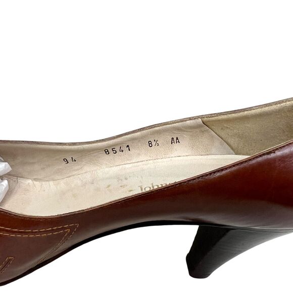 Johnston & Murphy Womens Pump Heel Leather Peep Toe Brown Sz 8.5AA Made in Italy - Picture 7 of 9